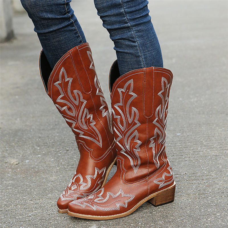 Embroidered Leather Boots