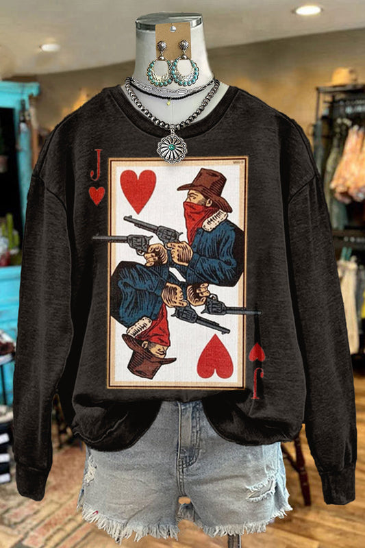 Retro Western Playing Cards Print Sweatshirt