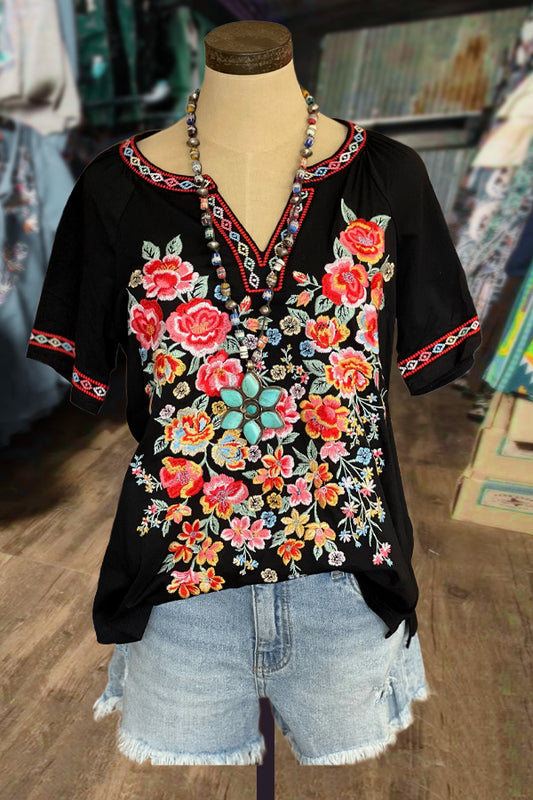 Vintage Floral Print V-Neck Top