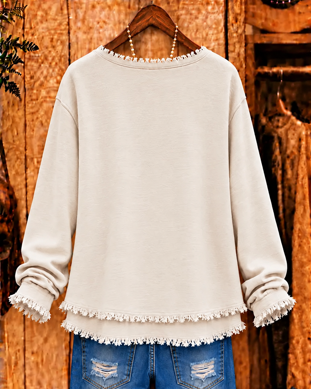Christmas Solid Santa's Favorite V-Neck Frayed Hem Top