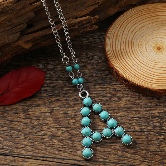 Ethnic Style Turquoise Letter Long Necklace