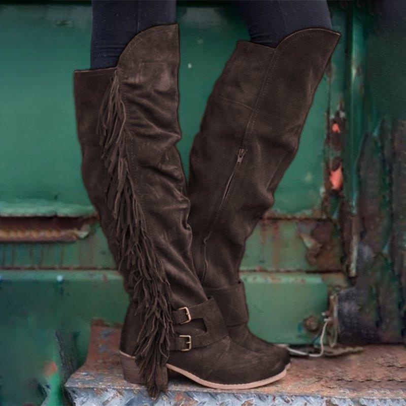 Low Heel Suede Winter Tassel Boots