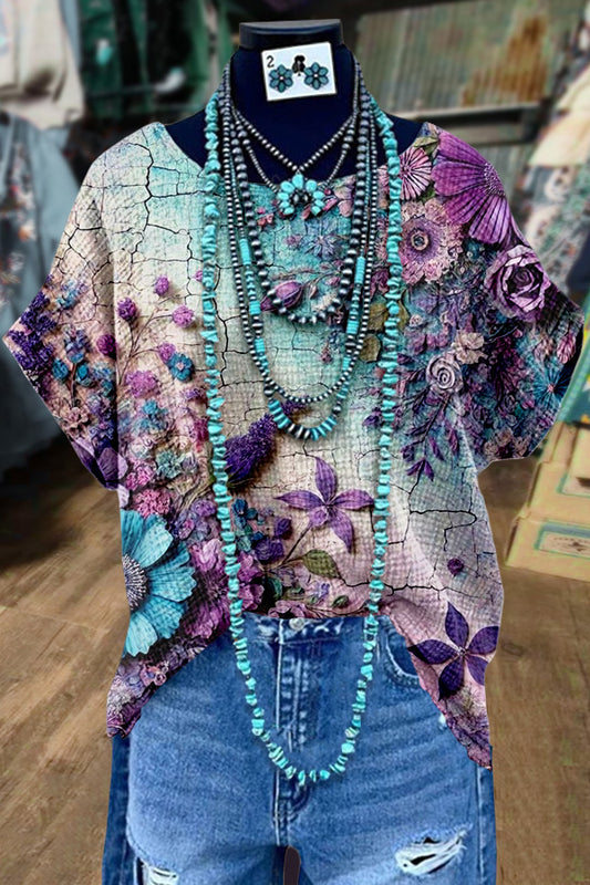 Contrast Floral Print Dolman Sleeve Top