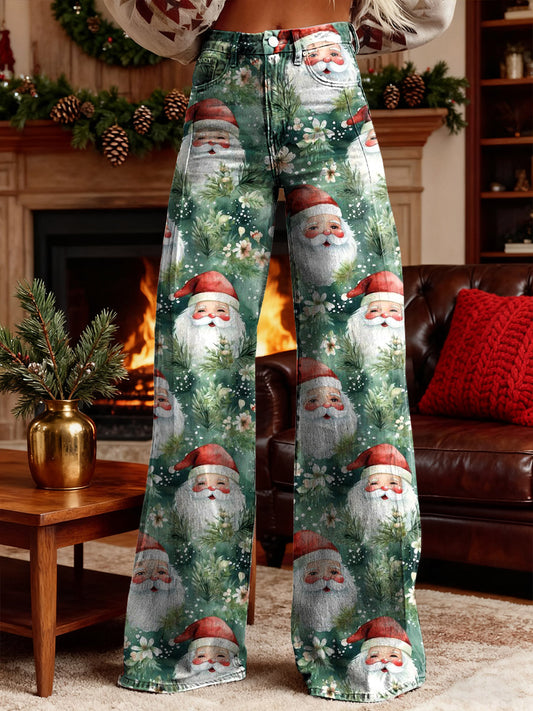 Women's Santa Claus Art Print Wide Leg Pants