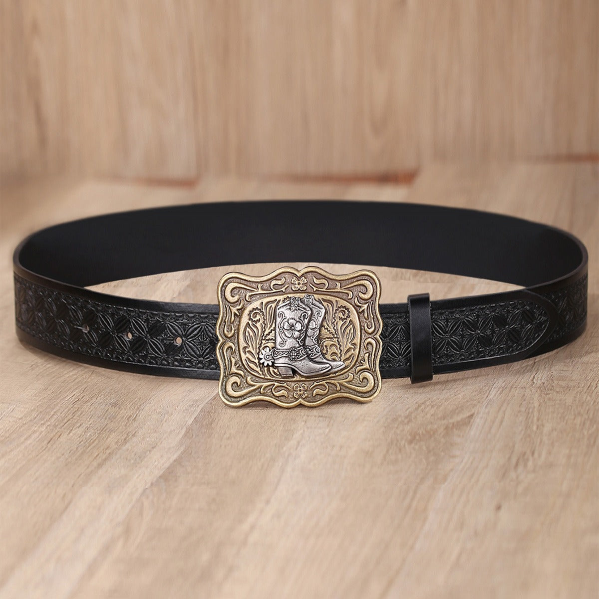 Engraved Design Vintage Denim Belt