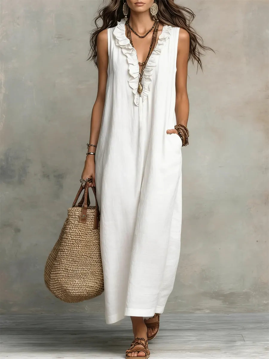 Women's Solid Color Ruffled Art Casual Fashion Cozy Dress