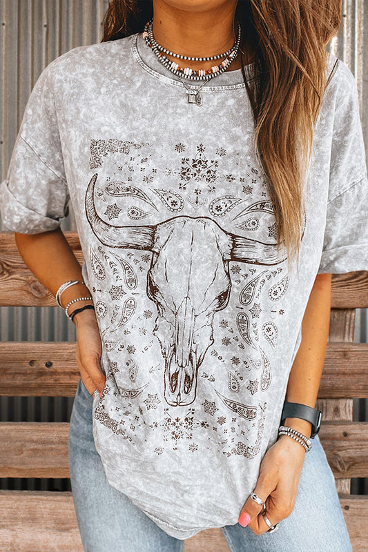 Retro Bull Head Print T-shirt