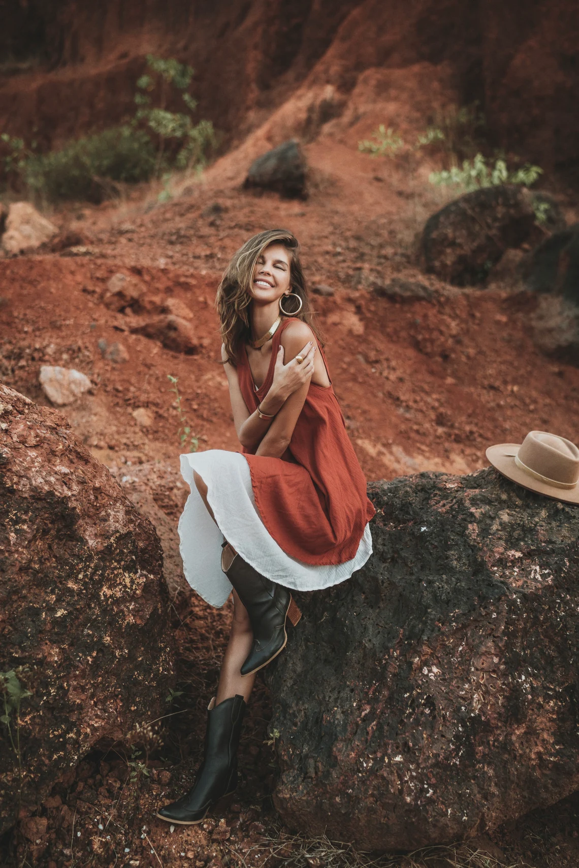 Boho Midi Dress Black/Cotton Gypsy Dress