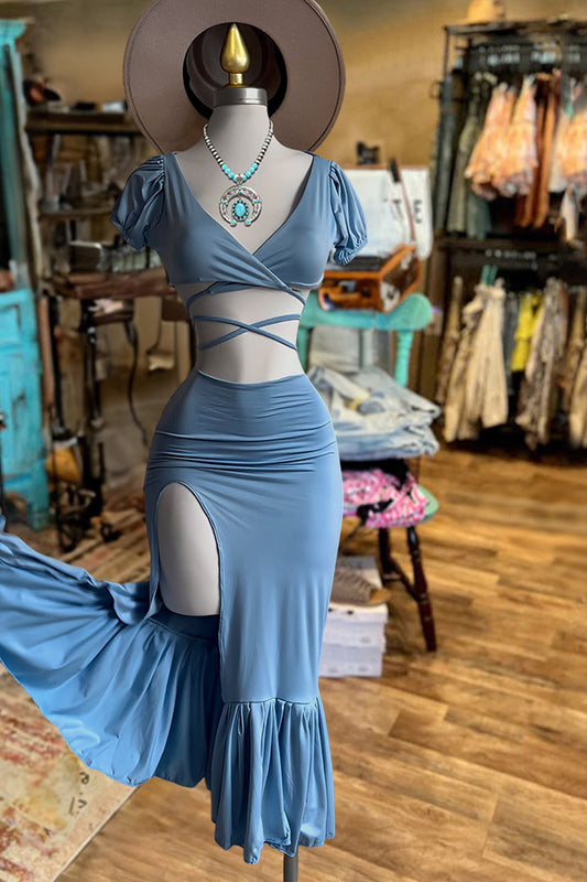 Beautiful V-Neck Slit Strappy Dress