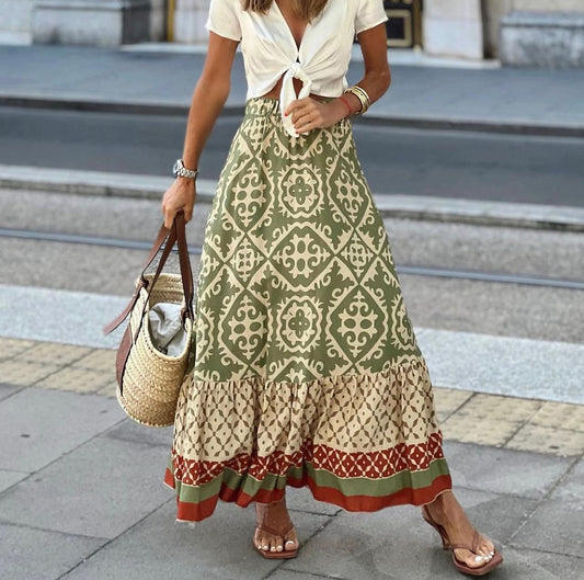 Bohemia Pattern Contrast Skirt