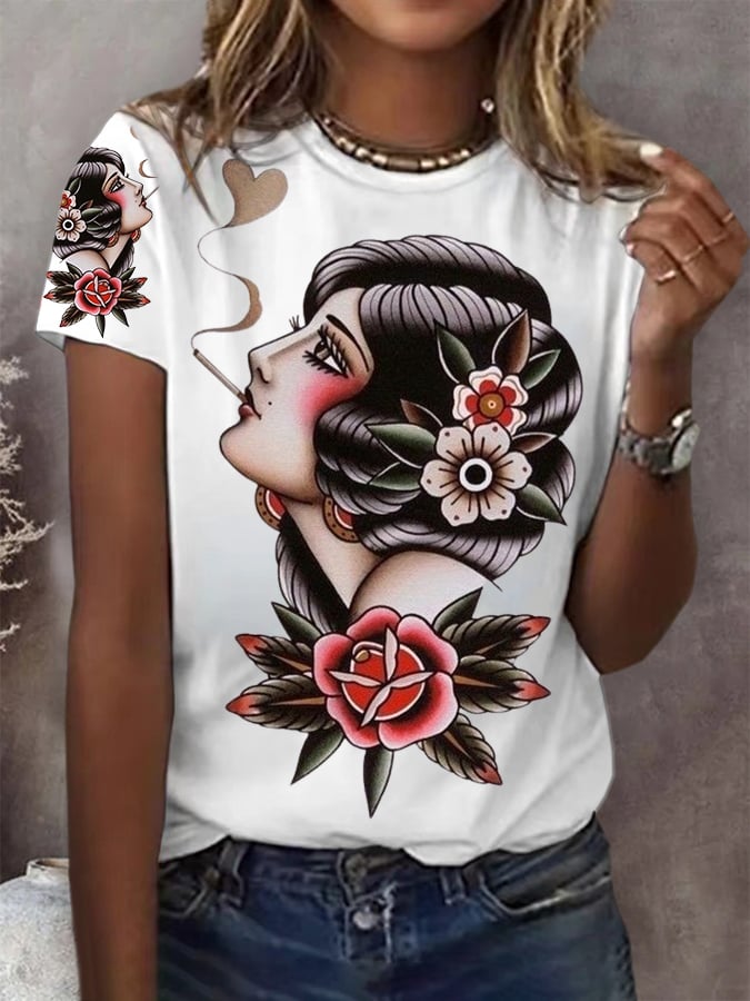 Women's Retro Western Print Casual T-Shirt