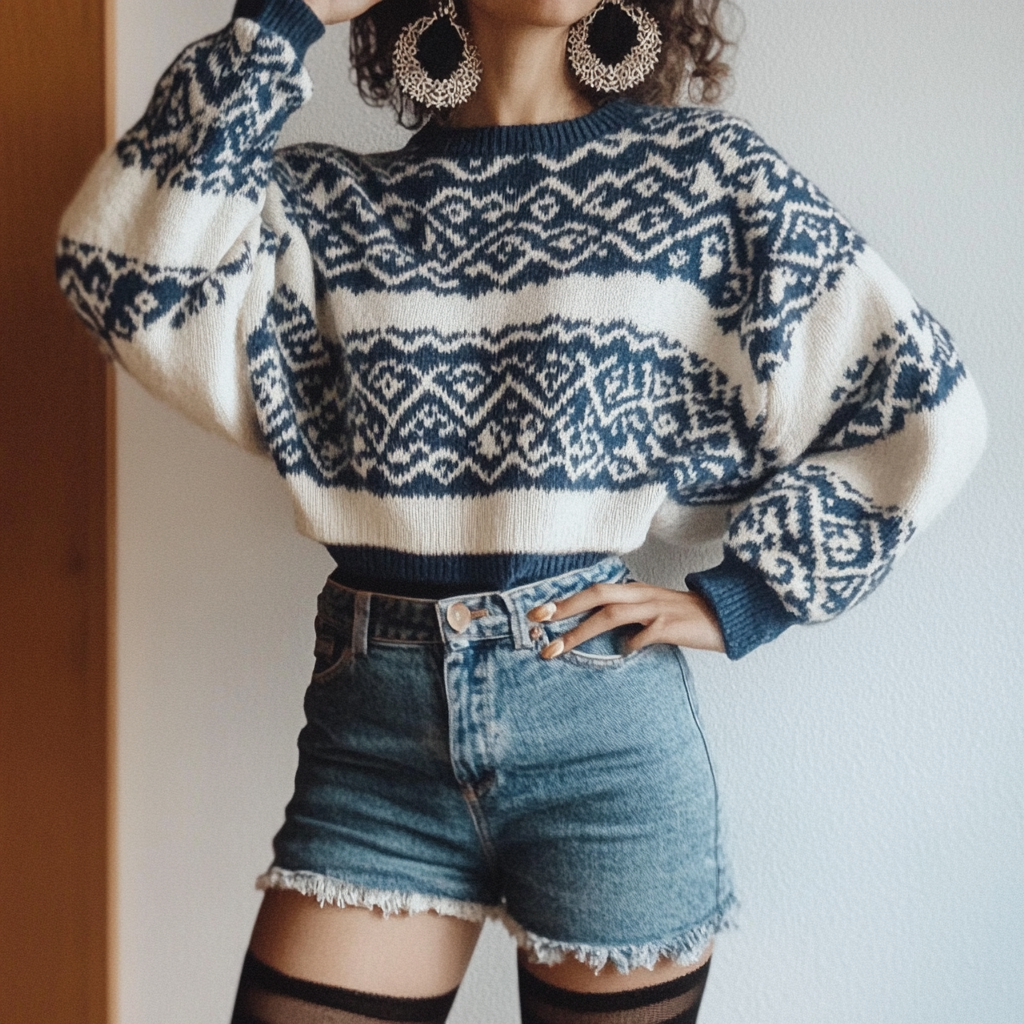 Women's Vintage Geometric Ethnic Style Print Round Neck Oversized Sweatshirt