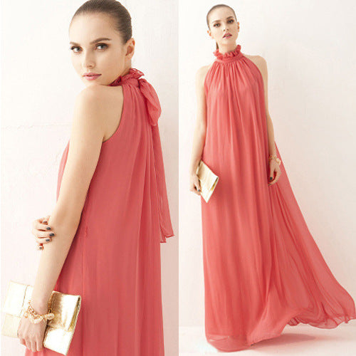 Halter Neck Ruffle Chiffon Maxi Dress | 9 Colors Available Tie Waist Evening Gown