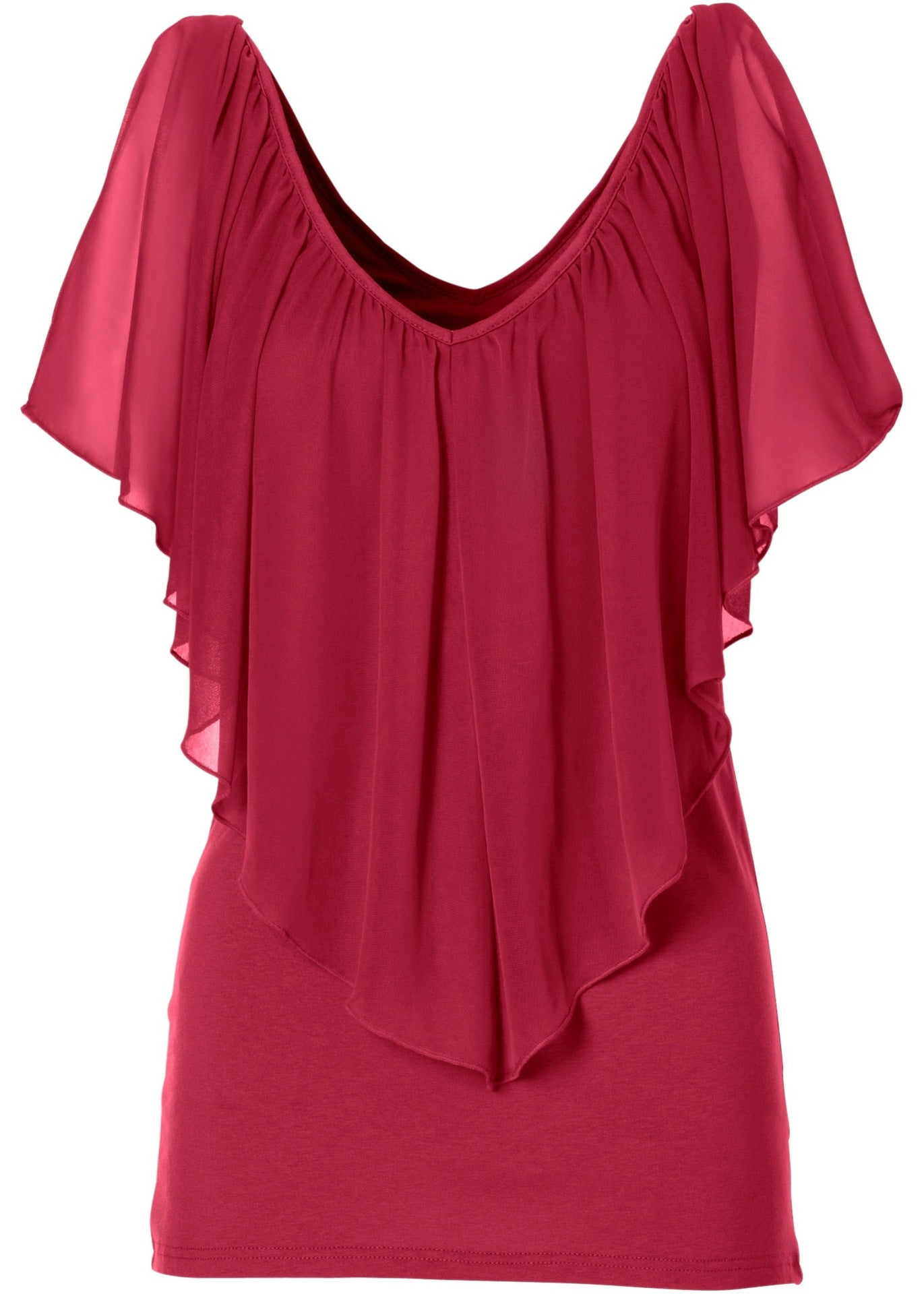 Boho V-Neck Cold Shoulder Ruffle Chiffon Top