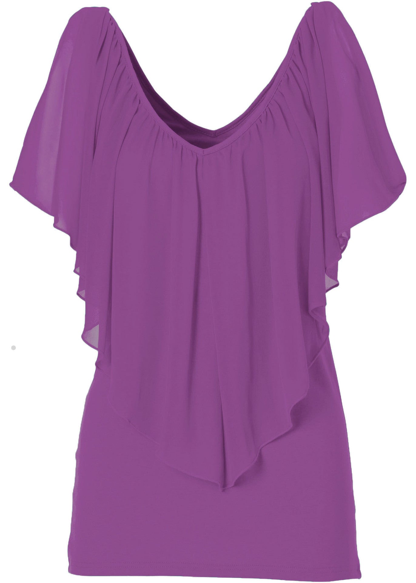 Boho V-Neck Cold Shoulder Ruffle Chiffon Top
