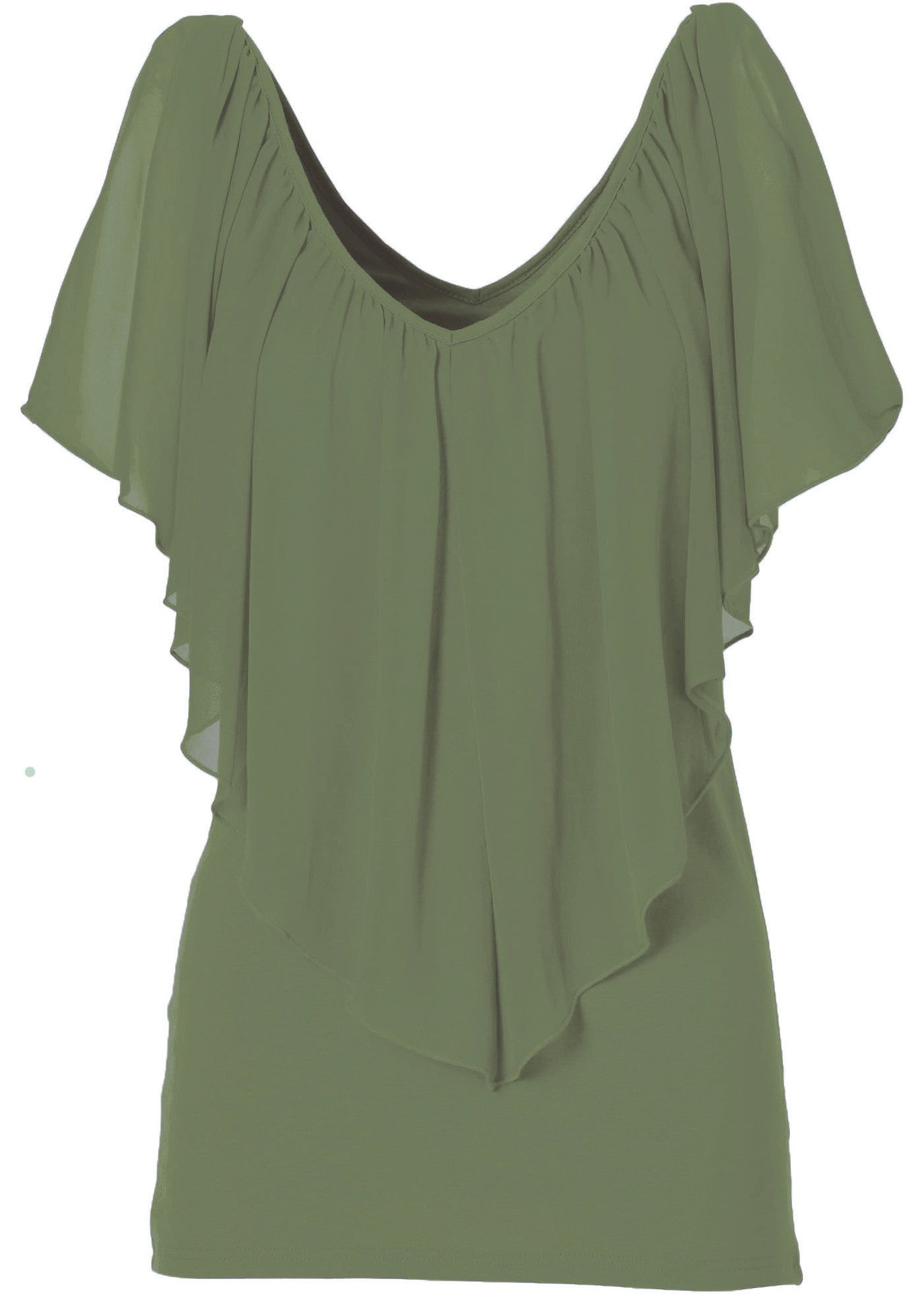 Boho V-Neck Cold Shoulder Ruffle Chiffon Top