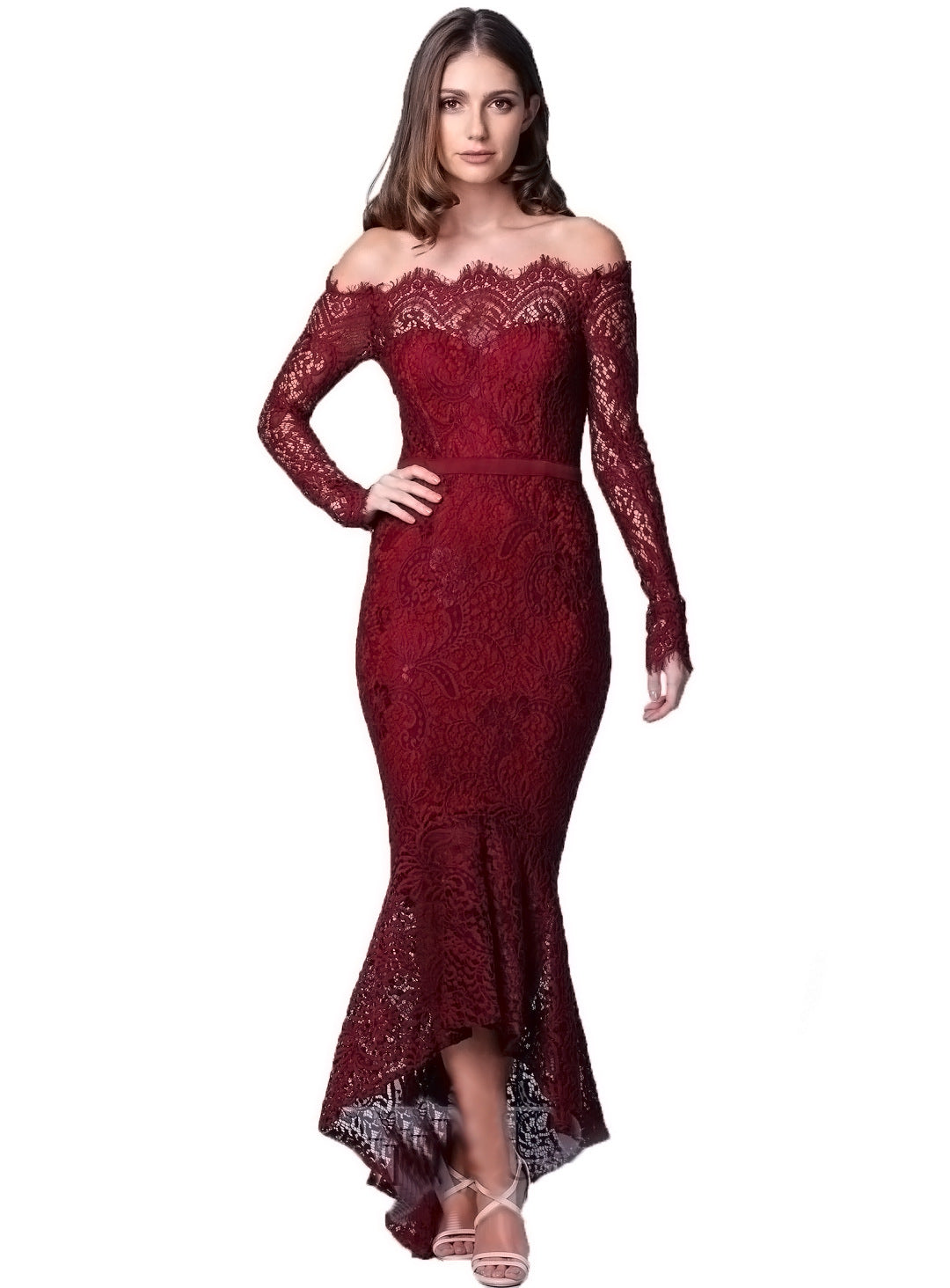 Boho Off Shoulder Lace Long Sleeve Irregular Mermaid Bodycon Evening Dress
