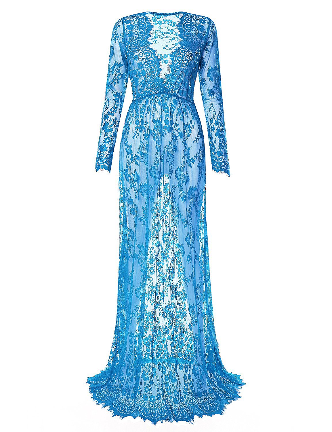 Maternity Photo Shoot Lace Sheer Trailing Maxi Dress