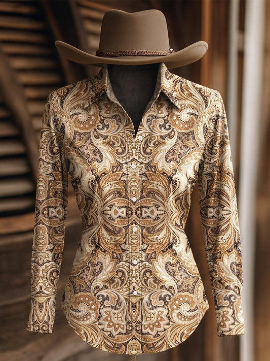 Women's Vintage Floral Western Long Sleeve Shirt