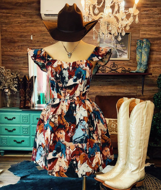 Wild Spirit Horse Print Western Mini Dress