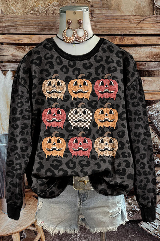 Halloween Leopard Pumpkin Print Sweatshirt