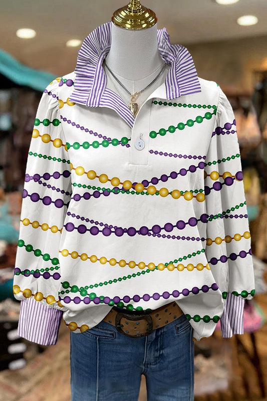 Mardi Gras Colorful Chain Striped Ruffle Blouse