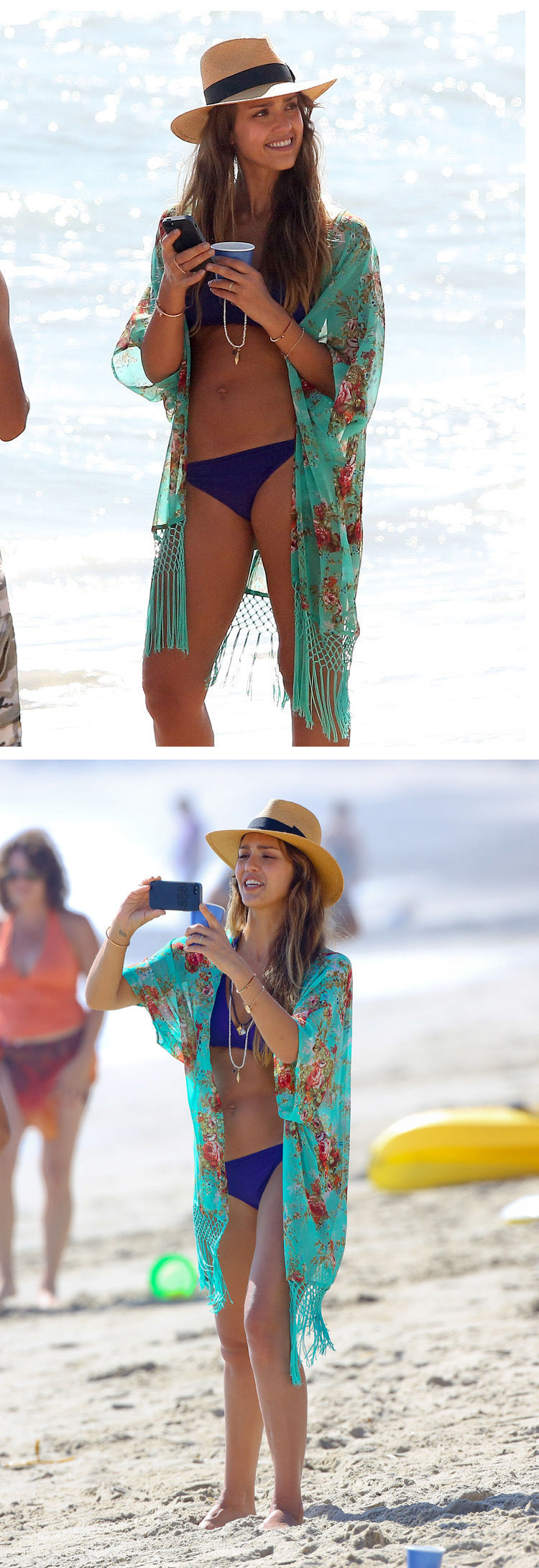 Bohemian Print Loose Open Front Beach Cover Up Kimono