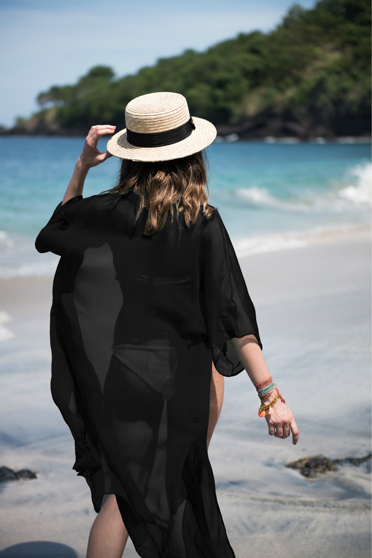 Bohemian Print Loose Open Front Beach Cover Up Kimono