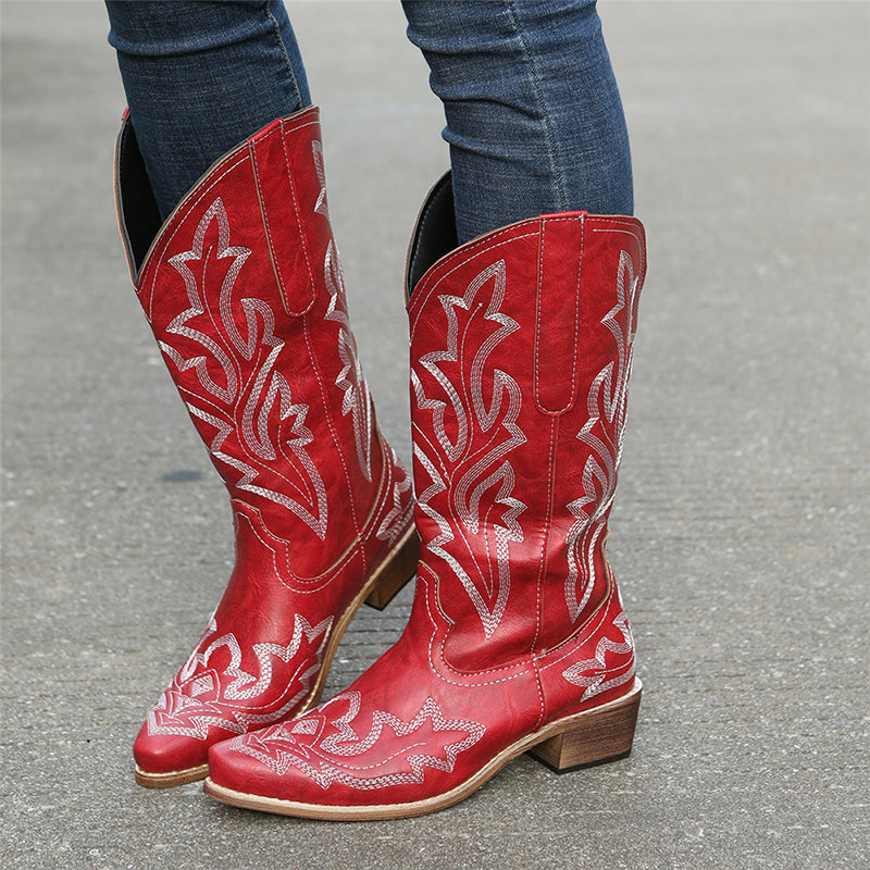 Embroidered Leather Boots