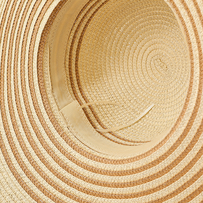 Bohemian Straw Striped Hat And Tote Bag Two-piece Set For Summer Outings