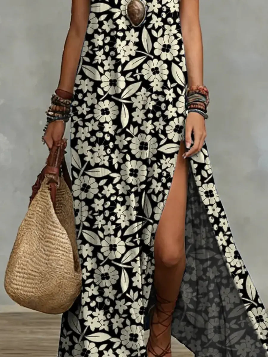 Women's Retro Floral Pattern Art Print Casual Stylish Dress