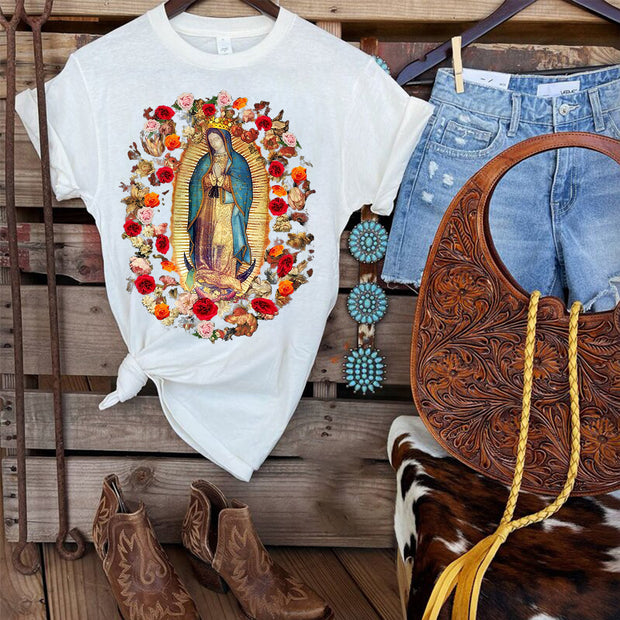 Virgin Mary Print Virgen de Guadalupe Women's T-shirt