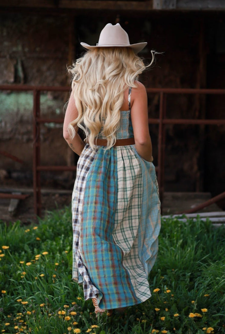 Sagebrush Plaid Maxi Dress - Mint