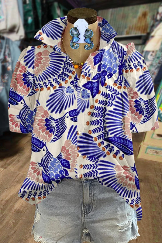 Colorful Tropical Print Puff Sleeve Top