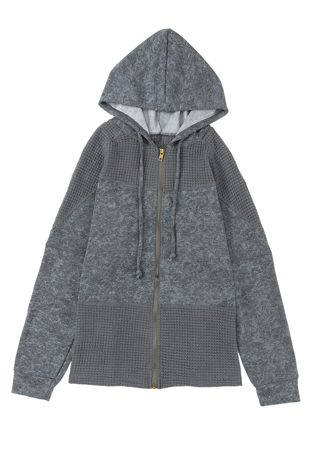 Khaki Waffle Patchwork Vintage Washed Hooded Jacket