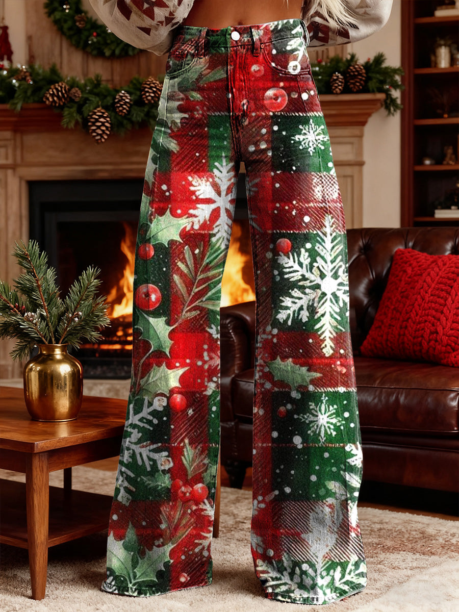 Women's Christmas Elements Art Print Wide Leg Pants