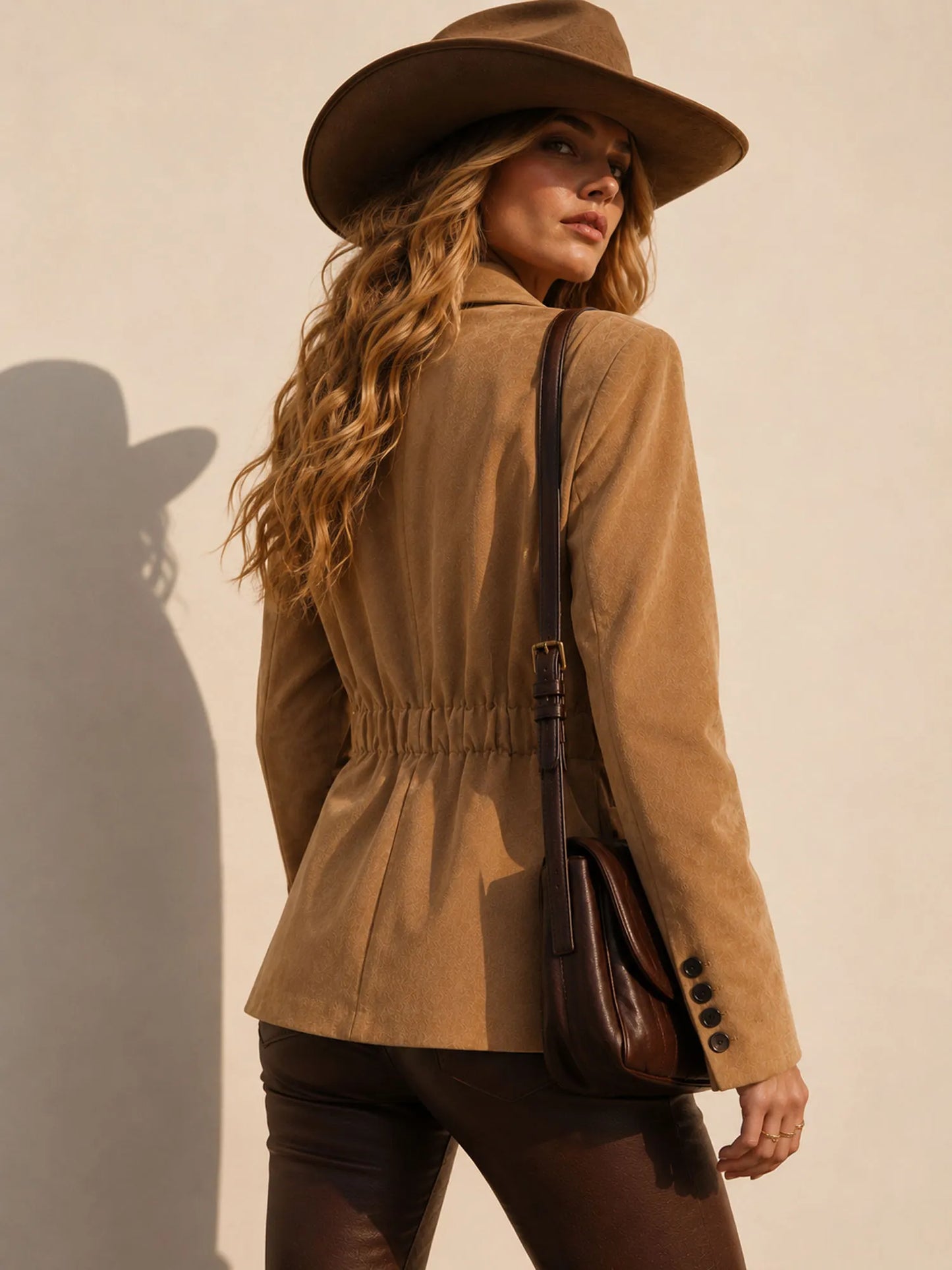 Perfect for Rodeo Competitions — Caramel Brown, Structured Slim Fit, Soft Suede, 2026 Spring/Autumn Women’s Chic Blazer