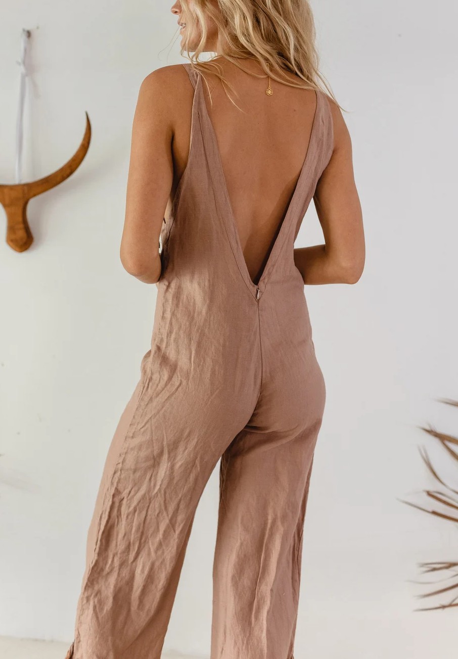 Pink Linen Jumpsuit ∆ Boho Women's ∆ Tasseled Bohemian Cargo Pants ∆ Women's Linen Jumpsuit ∆ Maxi Jumpsuit Comfortable Lounge Wear