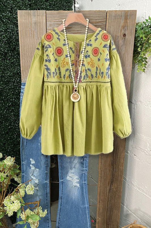 Vintage Floral Print Crinkled Blouse