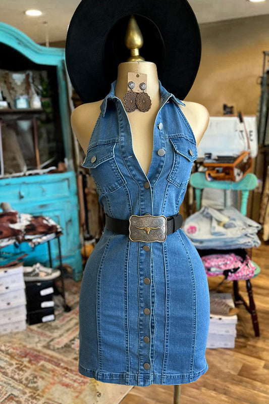 Buttoned Sleeveless Denim Dress