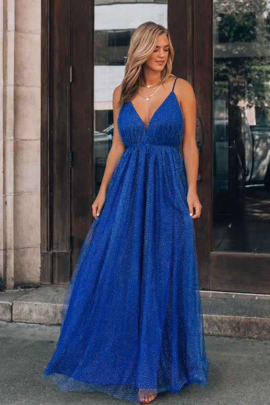 Marisol Glitter Maxi Dress (Royal Blue)