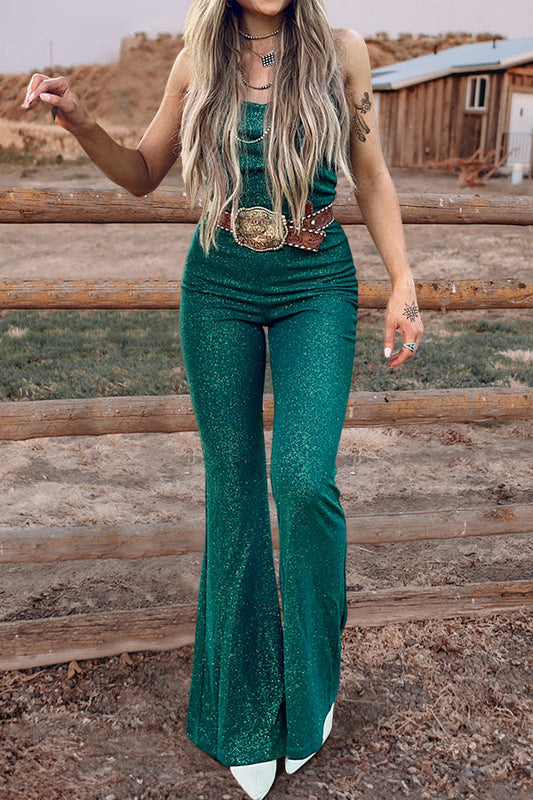 Shiny Sequined Wide-Leg Jumpsuit