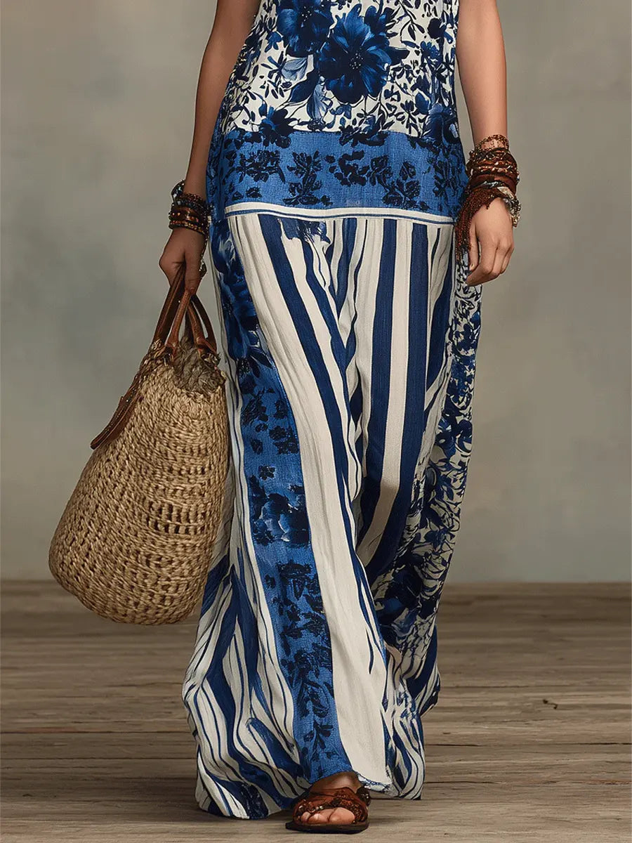 Women's Retro Ethnic Floral Pattern Art Print Casual Fashion Maxi Dress