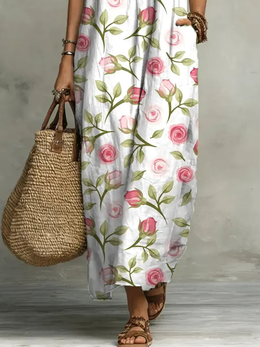 Women's Floral Pattern Art Print Casual Ruffled Stylish Dress
