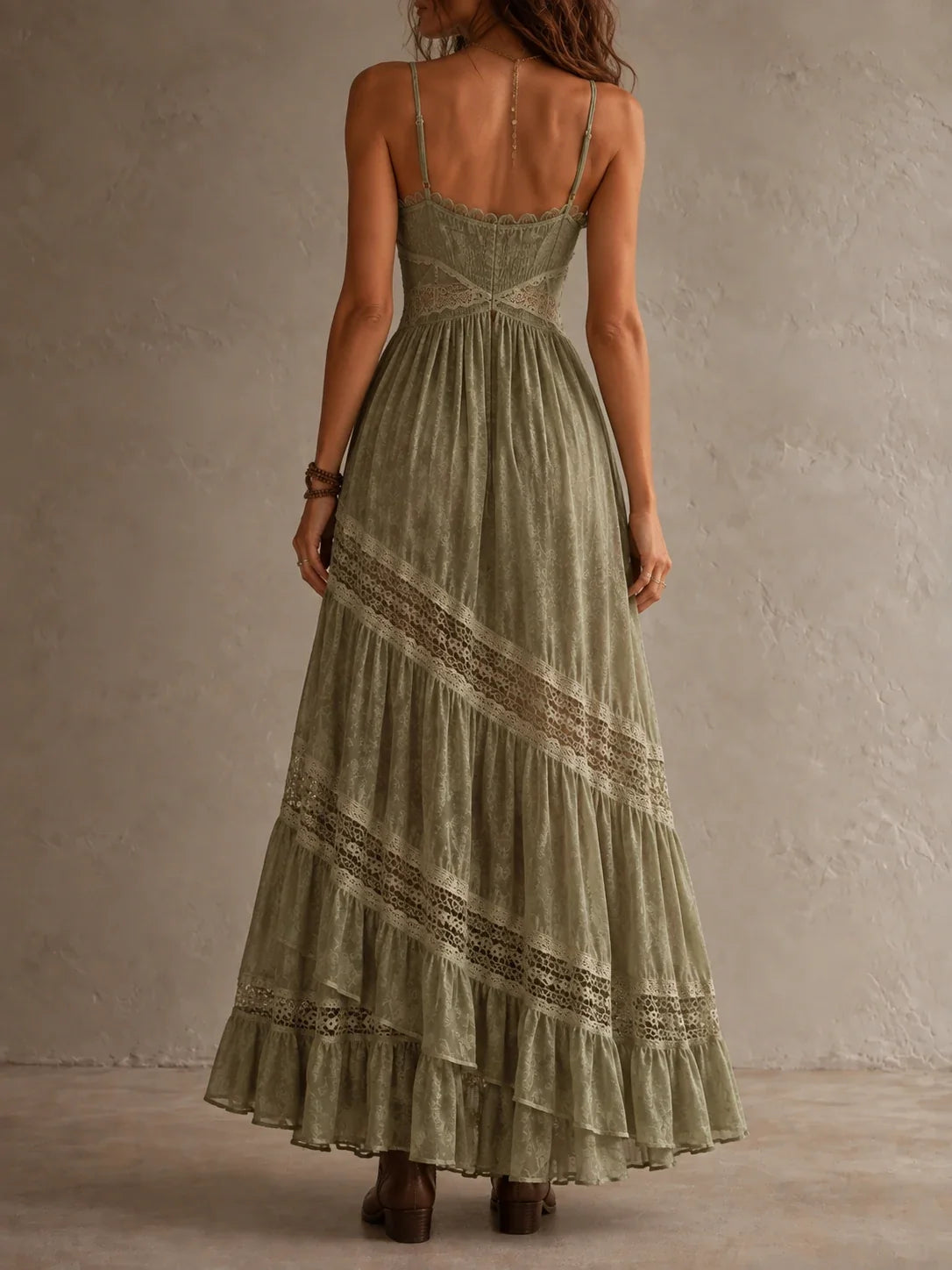 Sage Lace Tassel Maxi Dress