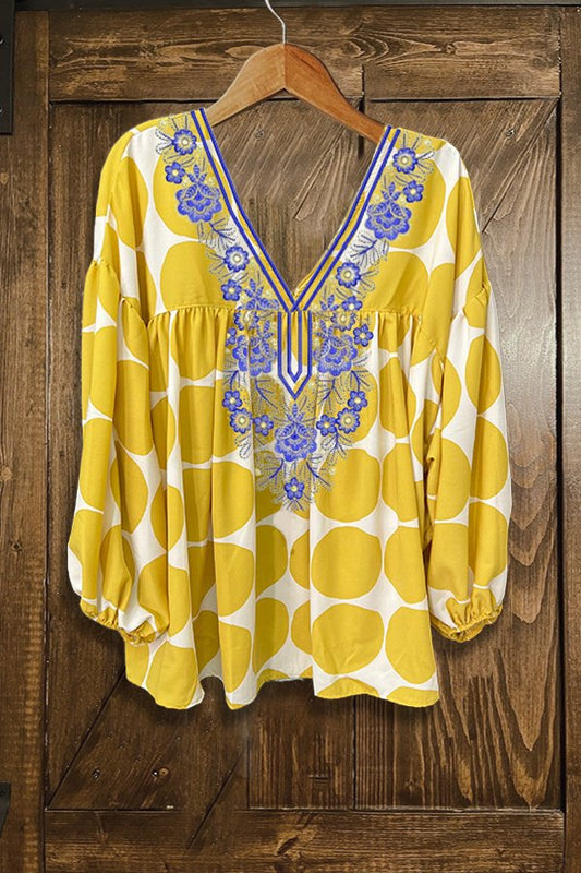 Polka Dot Print V-neck Top