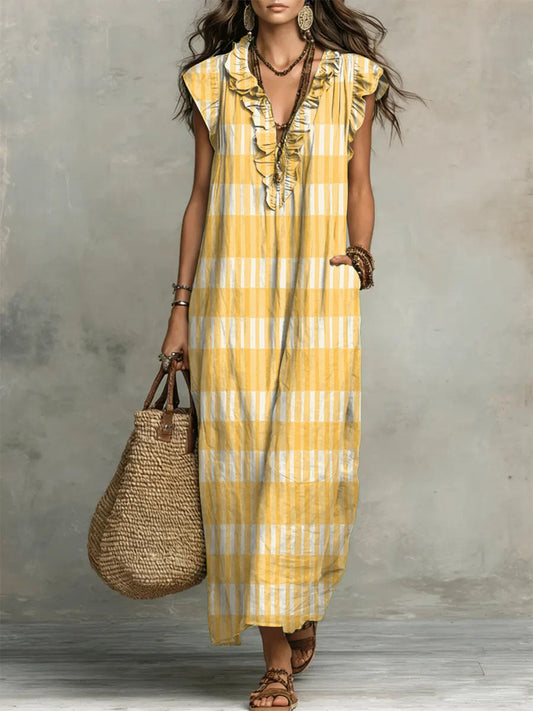 Women's Plaid Print Casual Ruffled Stylish Dress