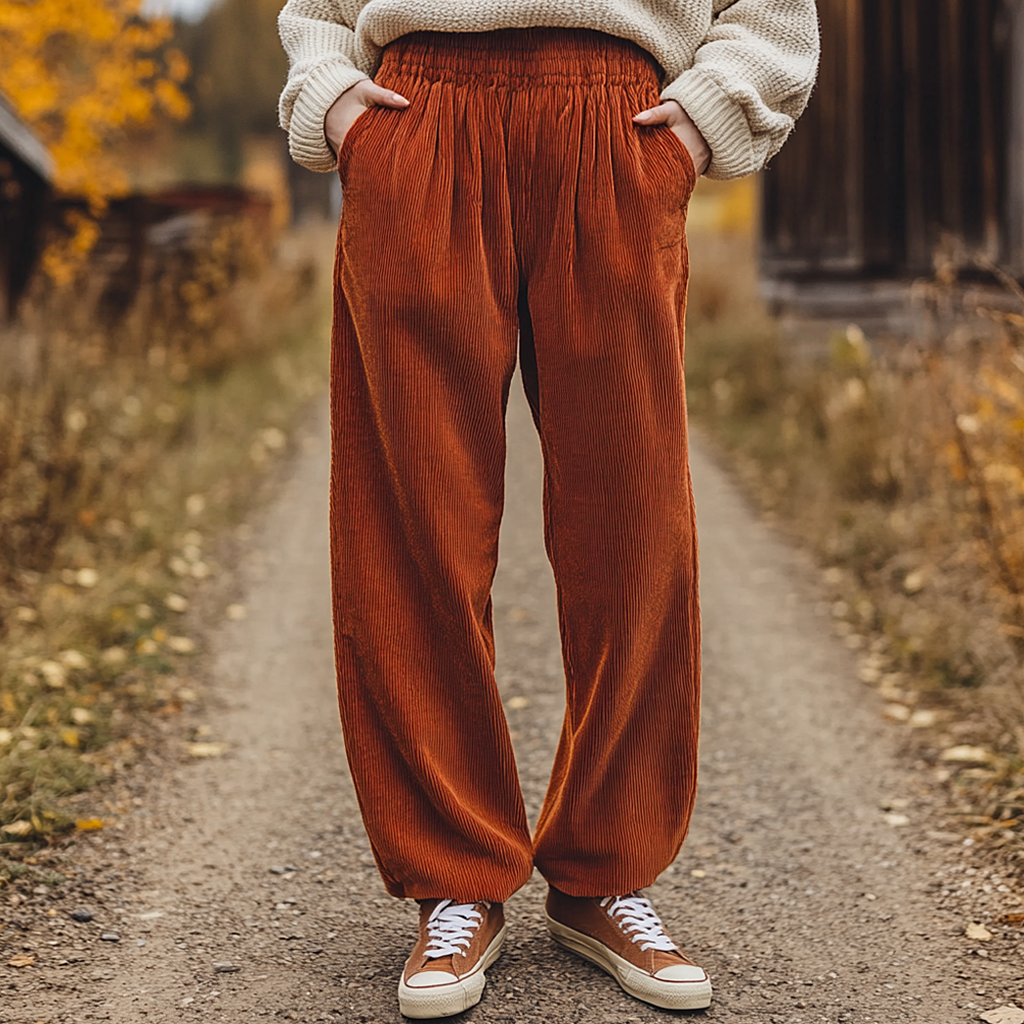 Women's Loose Corduroy Casual Trousers, Simple And Comfortable Straight Trousers