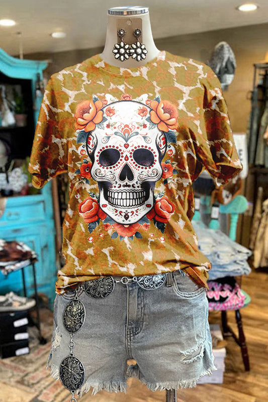 Vintage Day of the Dead Skull Print Tee