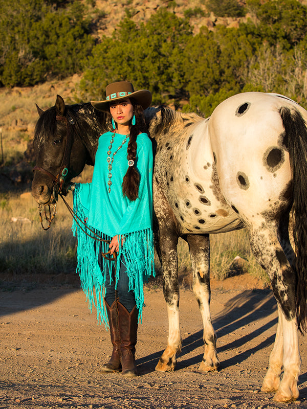 Cashmere Fringe Poncho - Aqua